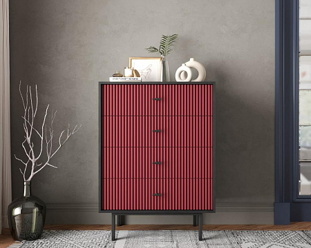 Комод вертикальный с четырьмя ящиками Emerson арт EM18/red/L