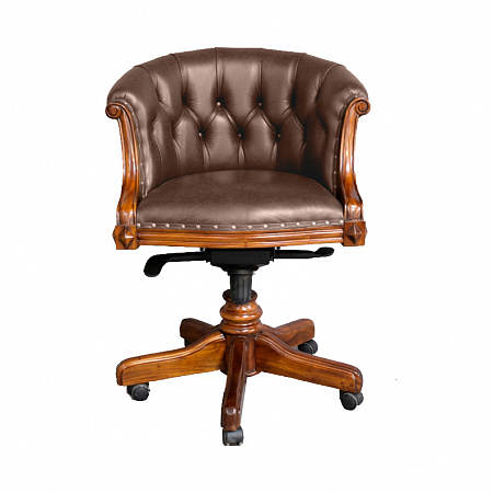 16340 Кресло кабинетное  кожаное на колесах Brown